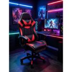 A9937 ΜΑΥΡΟ/ΚΟΚΚΙΝΟ PVC ΠΟΛΥΘΡΟΝΑ GAMING/ΜΕ ΥΠΟΠΟΔΙΟ 64X59X43-112/53-125εκ. - Image 5